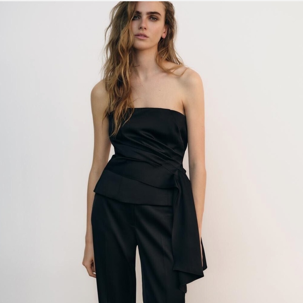 Zara Black Pleated Satin Effect Top